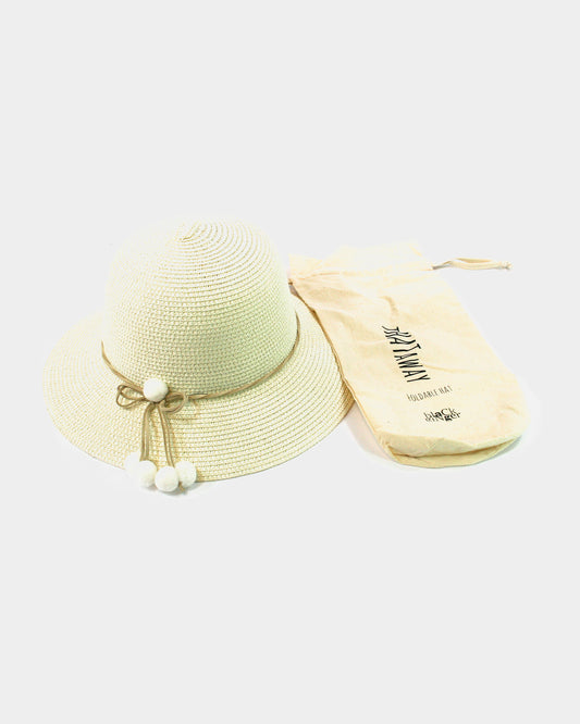 Cream Foldable Sun Hat in dust bag