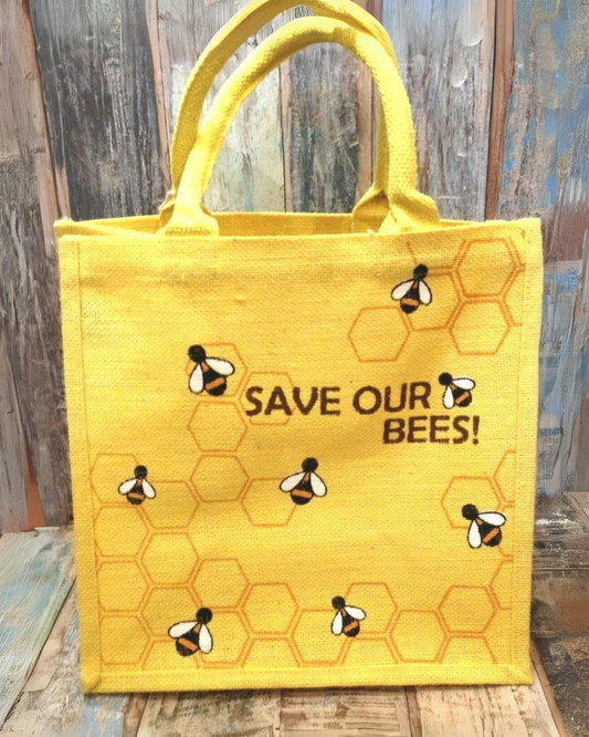 Save Our Bees Jute Shopping Bag