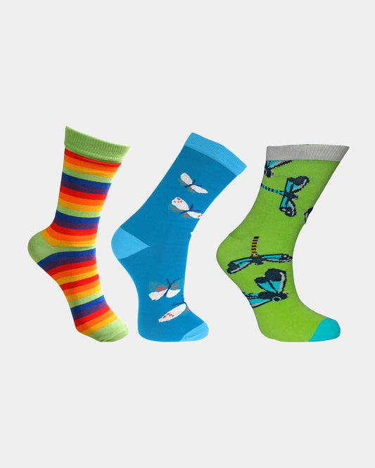 Bamboo Socks - Rainbow, Damselflies & Butterflies (Large)