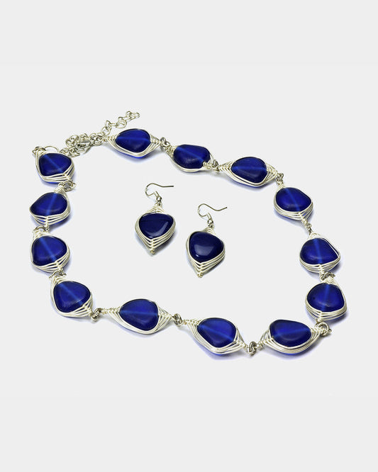 Indigo Herringbone Necklace & Earrings