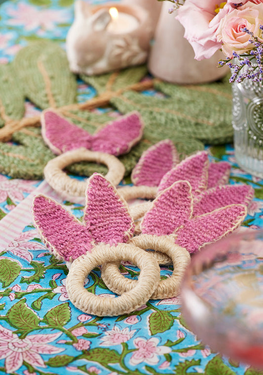 Set Of 2 Jute Bunny Ears Napkin Rings