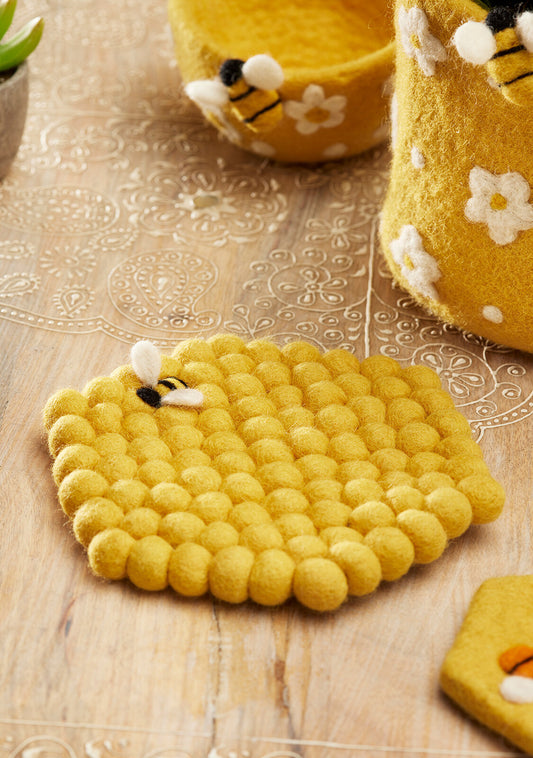 Felt Bee Hexagon Trivet