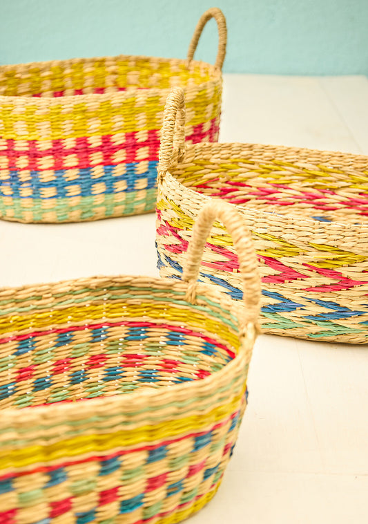 Rainbow Seagrass Basket Set with Handles