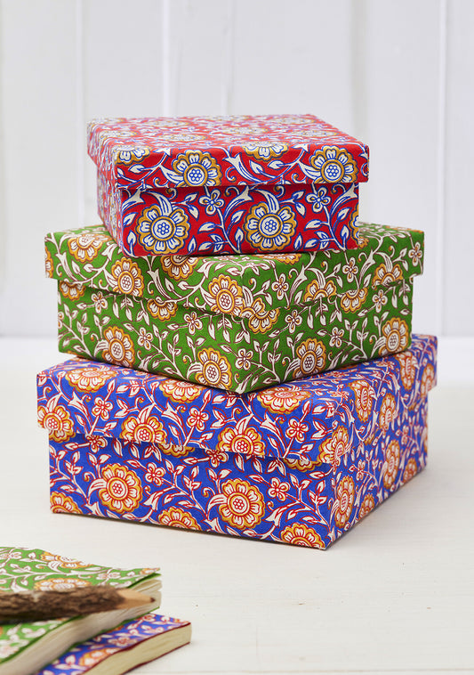 Set of 3 Jasmi Floral Blockprint Boxes