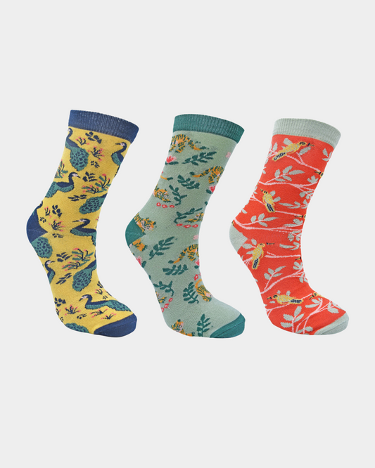 Bamboo Socks Birds, Peacocks & Tigers