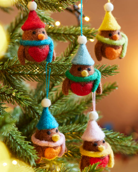 5 Felt Robin Decorations