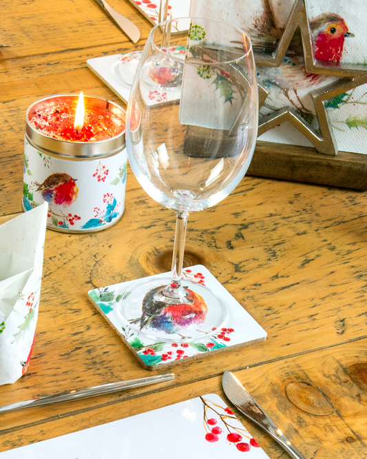 4 Joyful Robin Coasters