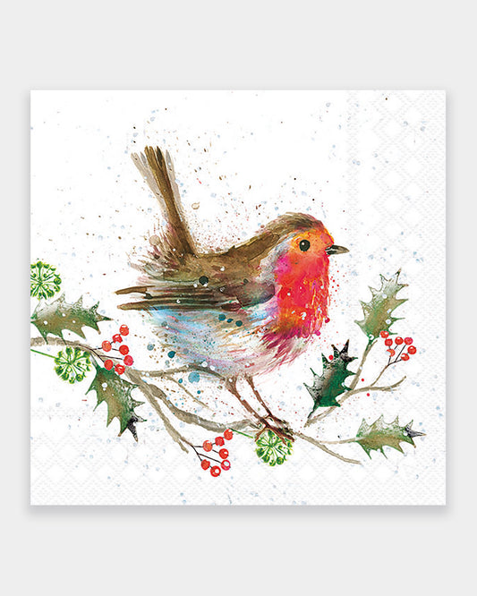 Winter Robin on Holly Napkins