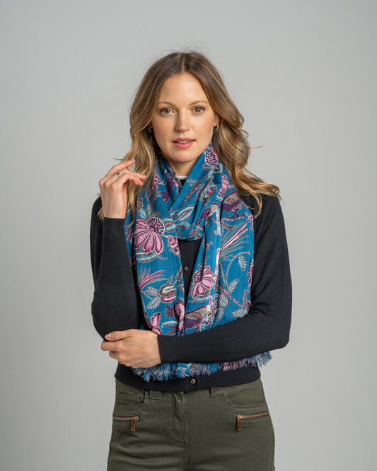 Teal Floral Printed Scarf