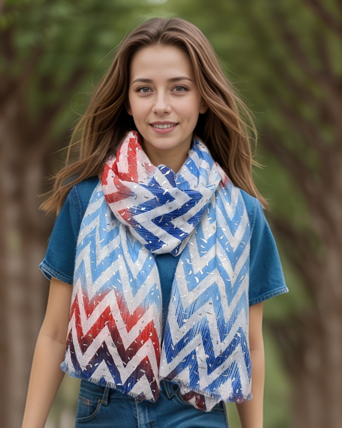 ZigZag Print Scarf 70x180cm — Soft Cotton Polyester Blend | The