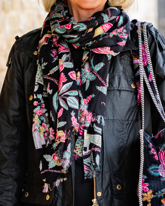 Black Floral Printed Scarf