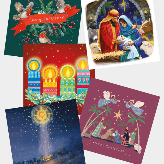 Assortment of 50 Christmas cards in five designs with Bible verses