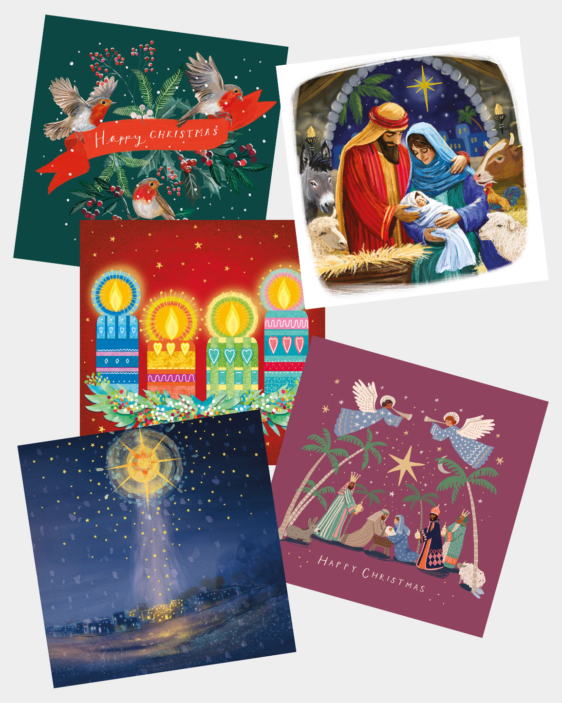 Assortment of 50 Christmas cards in five designs with Bible verses