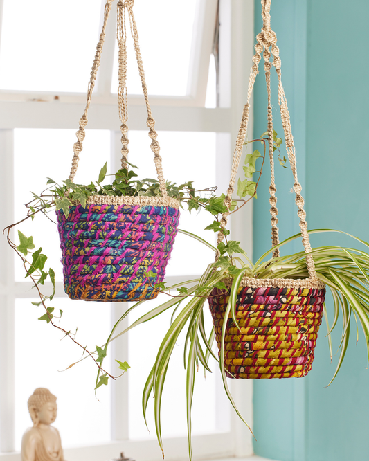 Recycled Sari Hanging Plant Basket