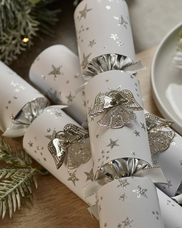 6 Silver Angel Luxury Crackers