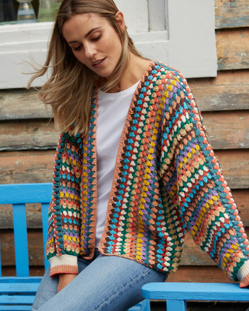 Hand-crocheted multicolour cotton cardigan, size medium, Pachamama Nepal