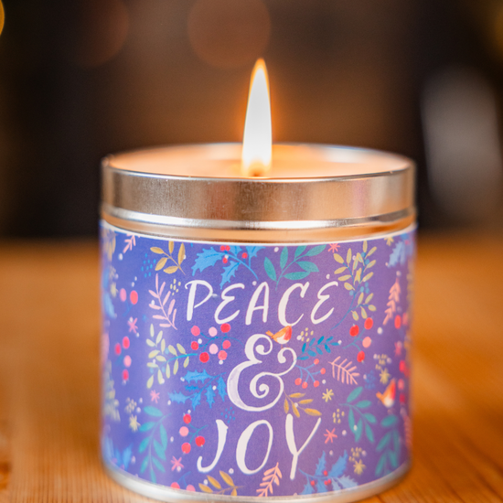 Peace and Joy cinnamon, clove and orange scented candle tin