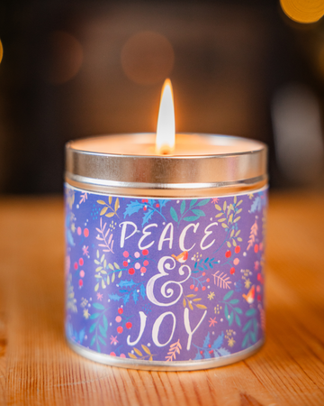 Peace and Joy cinnamon, clove and orange scented candle tin