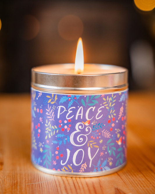Peace and Joy cinnamon, clove and orange scented candle tin