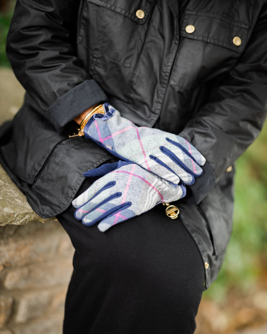Blue Tweed Gloves