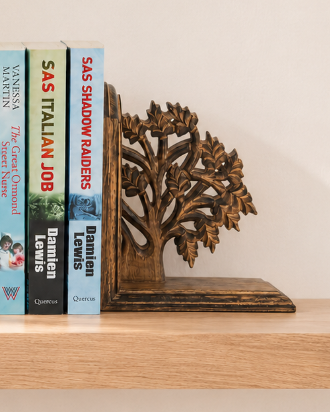 Hand-carved mango wood bookends with Tree of Life design, Fair Trade