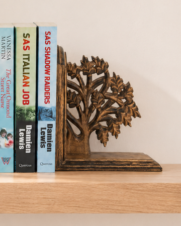 Hand-carved mango wood bookends with Tree of Life design, Fair Trade