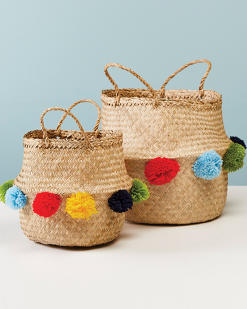 Seagrass Planter with Pom Poms