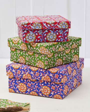 Set of 3 Jasmi Floral Blockprint Boxes