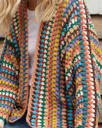 Hand-crocheted multicolour cotton cardigan, size small, Pachamama Nepal