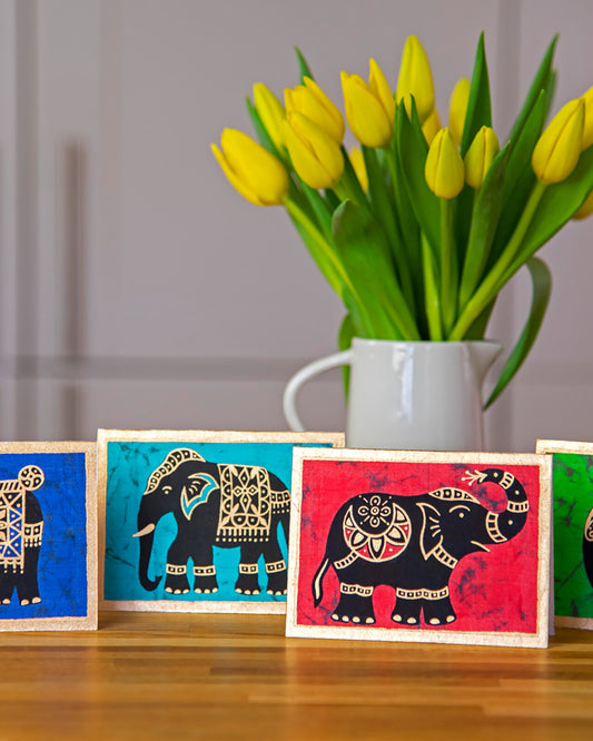 4 Batik Elephant Cards