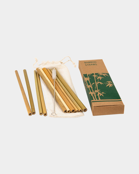 10 Bamboo Straws & Cleaning Brush Set