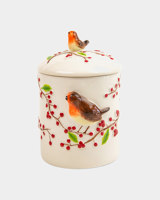 Grandma Wild;s Robin & Berries Ceramic Jar with Cookies