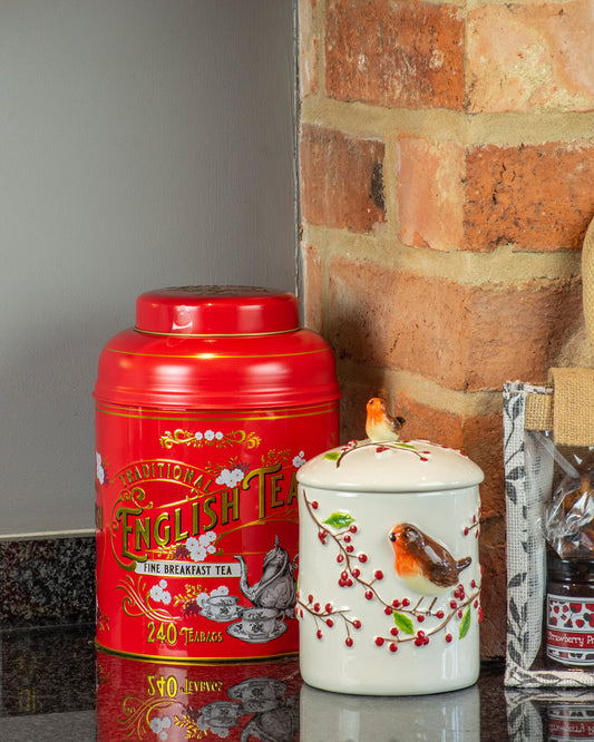 Grandma Wild;s Robin & Berries Ceramic Jar with Cookies
