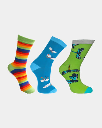 Bamboo Socks - Rainbow, Damselflies & Butterflies (Large)