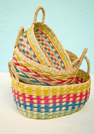 Rainbow Seagrass Basket Set with Handles