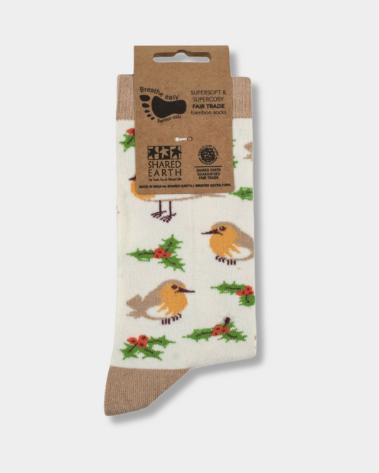 2 pairs of Bamboo Socks Christmas Robins Shoe Size UK 3-7
