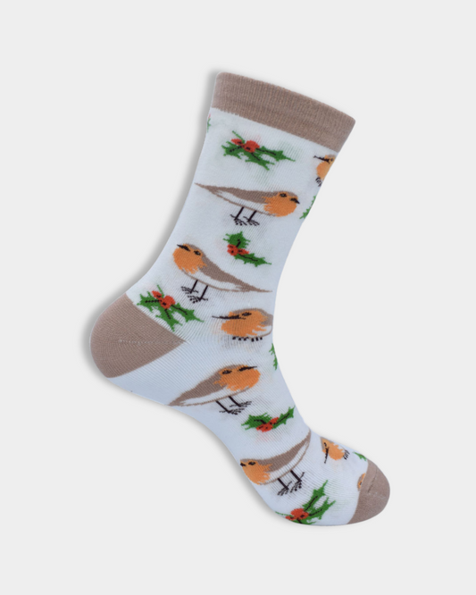 2 pairs of Bamboo Socks Christmas Robins Shoe Size UK 3-7