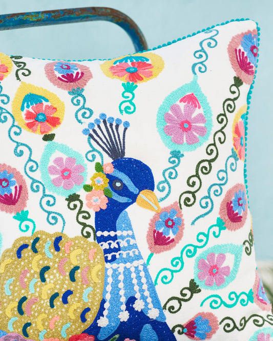 Mahima Embroidered Peacock Cushion Cover