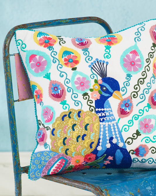 Mahima Embroidered Peacock Cushion Cover