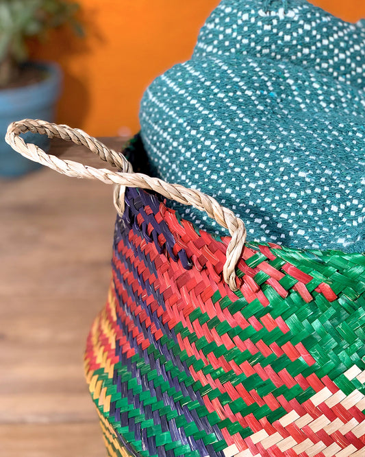 Rainbow Check Seagrass Basket Large
