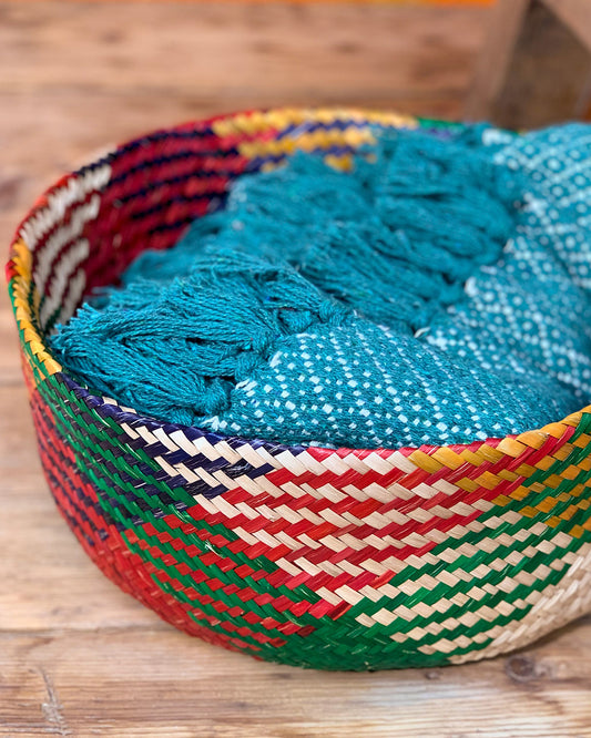 Rainbow Check Seagrass Basket Large