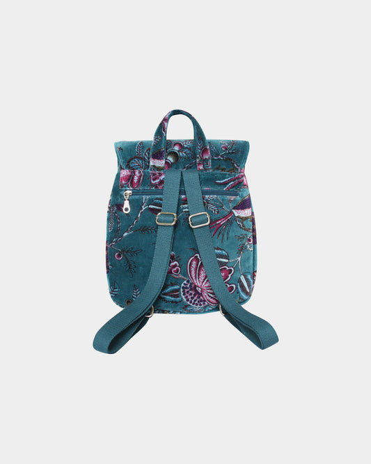 Teal Printed Velvet Backpack