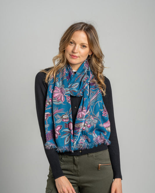 Teal Floral Printed Scarf