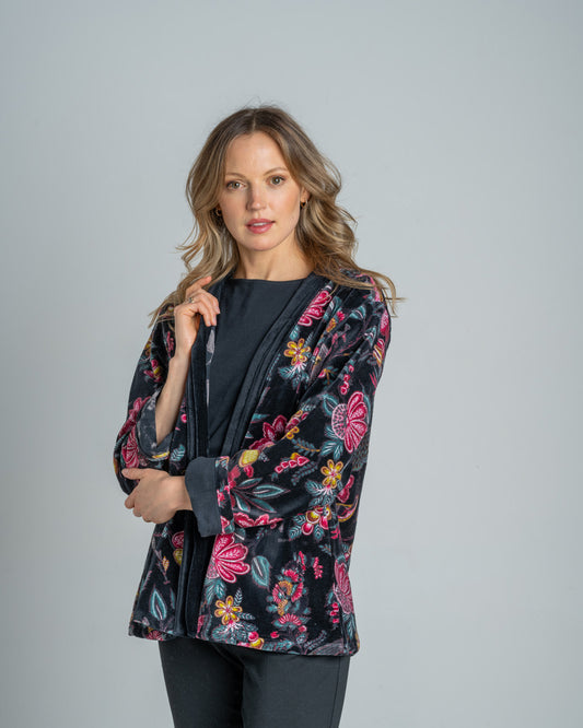 Black Printed Velvet Jacket
