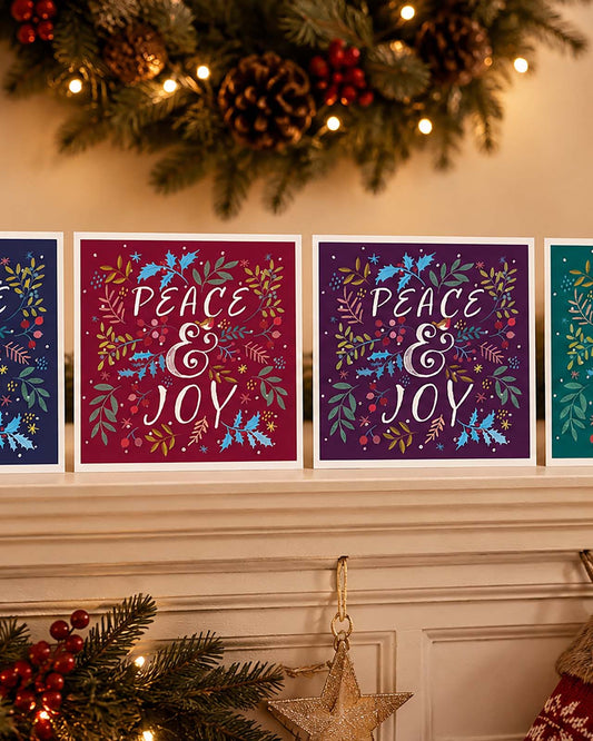 Peace and Joy festive Christmas card designs, pack of 20