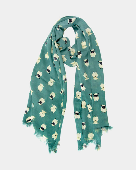Green Scarf with Sheep