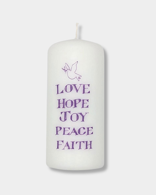 Love, Hope, Joy Pillar Candle