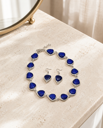 Indigo Herringbone Necklace & Earrings