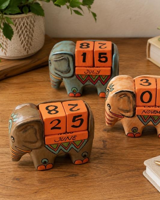 Wooden Elephant Desk Calendar