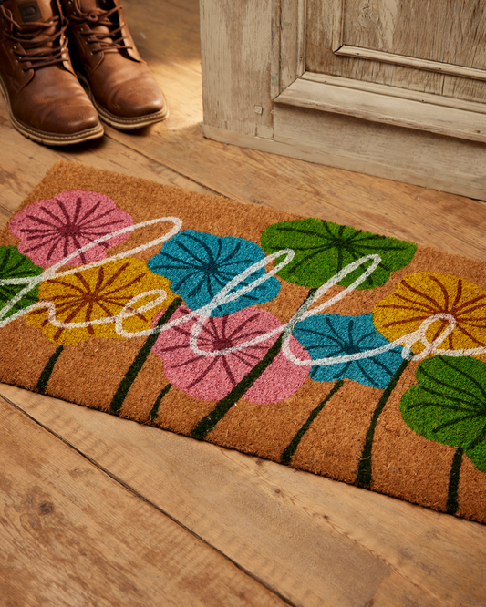 Hello Floral Coir Doormat